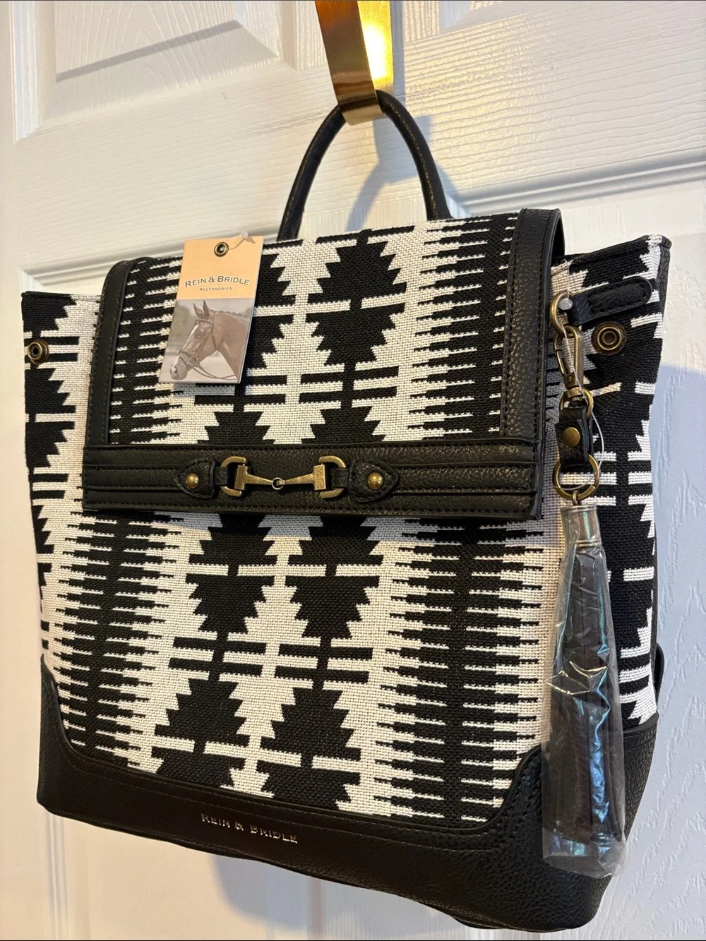 BNWT REIN & BRIDLE Black & White Aztec Backpack